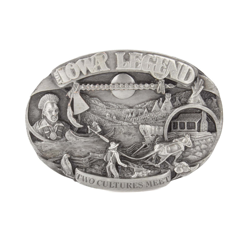 Vintage 1986 Iowa Legend "Two Cultures Meet" Native American Pewter LE Belt Buckle by Siskiyou