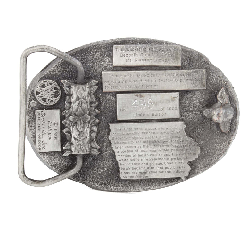 Vintage 1986 Iowa Legend "Two Cultures Meet" Native American Pewter LE Belt Buckle by Siskiyou