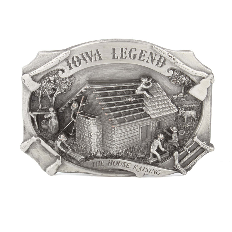 Vintage 1986 Iowa Legend "The House Raising" Pewter LE Belt Buckle by Siskiyou