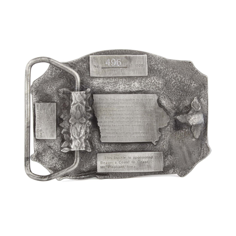 Vintage 1986 Iowa Legend "The House Raising" Pewter LE Belt Buckle by Siskiyou