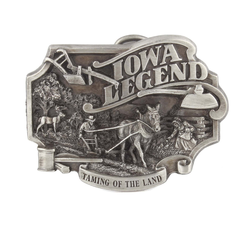 Vintage 1987 Iowa Legend "Taming of the Land" Pewter LE Belt Buckle by Siskiyou