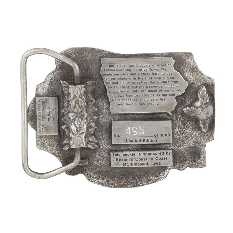 Vintage 1987 Iowa Legend "Taming of the Land" Pewter LE Belt Buckle by Siskiyou