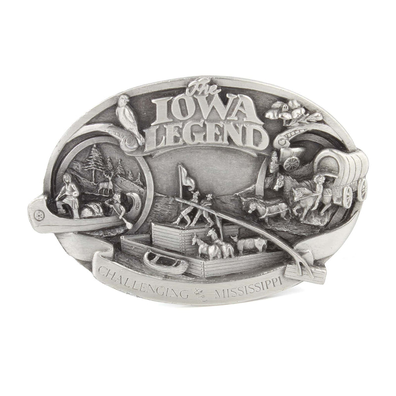 Vintage 1984 Iowa Legend "Challenging of the Mississippi" Pewter LE Belt Buckle by Siskiyou