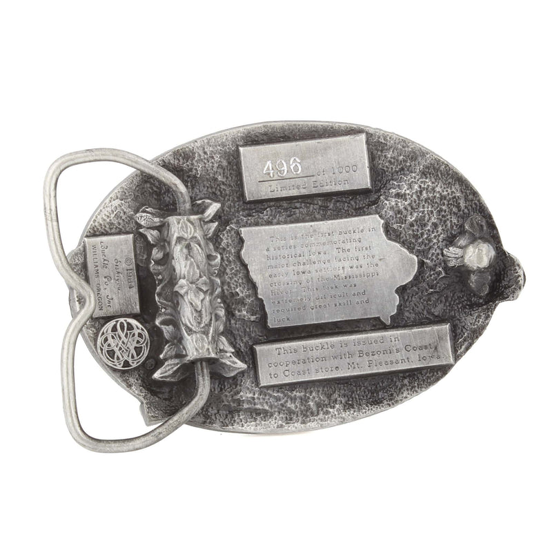Vintage 1984 Iowa Legend "Challenging of the Mississippi" Pewter LE Belt Buckle by Siskiyou