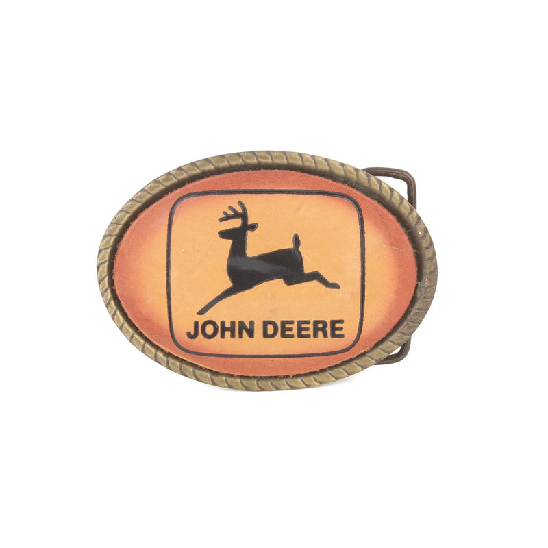 Vintage John Deere Jumping Logo Leather & Brass Belt Buckle by SpecCast