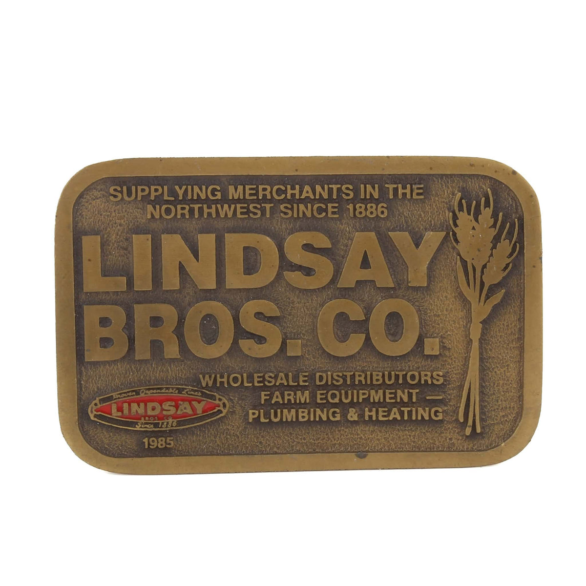 Vintage Lindsay Bros Farm Equipment Brass Belt Buckle — Outback Toys