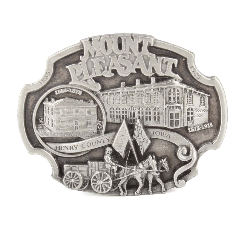 Vintage 1984 Mount Pleasant Henry County, Iowa Pewter LE Belt Buckle by Siskiyou