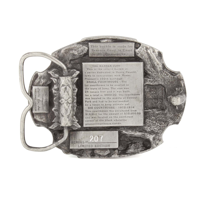 Vintage 1984 Mount Pleasant Henry County, Iowa Pewter LE Belt Buckle by Siskiyou