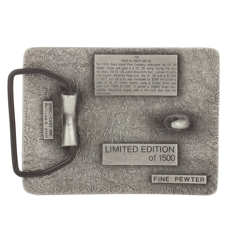 Vintage Rock Island Co Bumper Crops Heider C 12-20 Tractor LE Pewter Belt Buckle by SpecCast