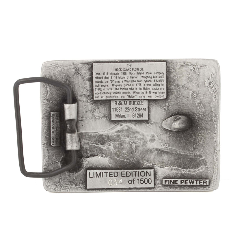Vintage Rock Island Plow Co Heider D 9-16 Tractor LE Pewter Belt Buckle by SpecCast