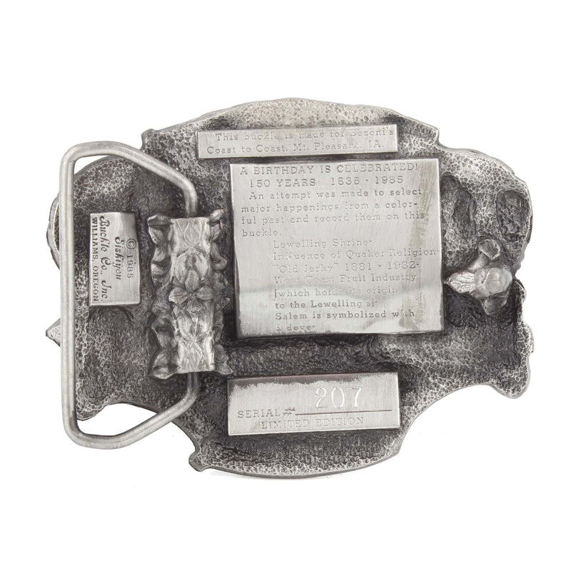 Vintage 1985 Salem Henry County, Iowa Pewter LE Belt Buckle by Siskiyou