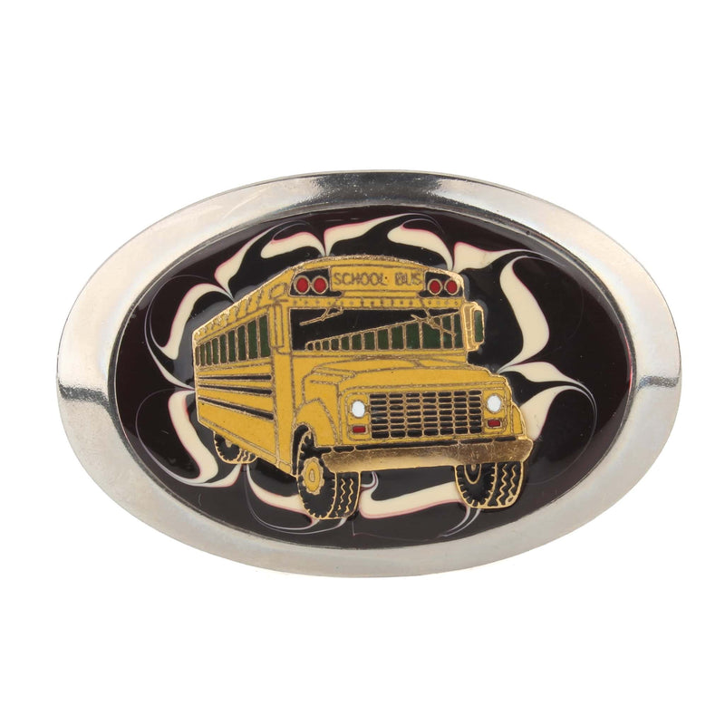 Vintage School Bus Chrome & Enamel Belt Buckle