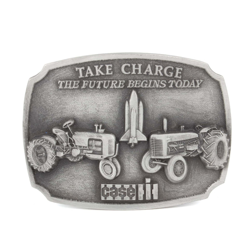 1988 JI Case Parts Trade Fair Tractor & Spaceship "Take Charge" LE Pewter Belt Buckle by SpecCast