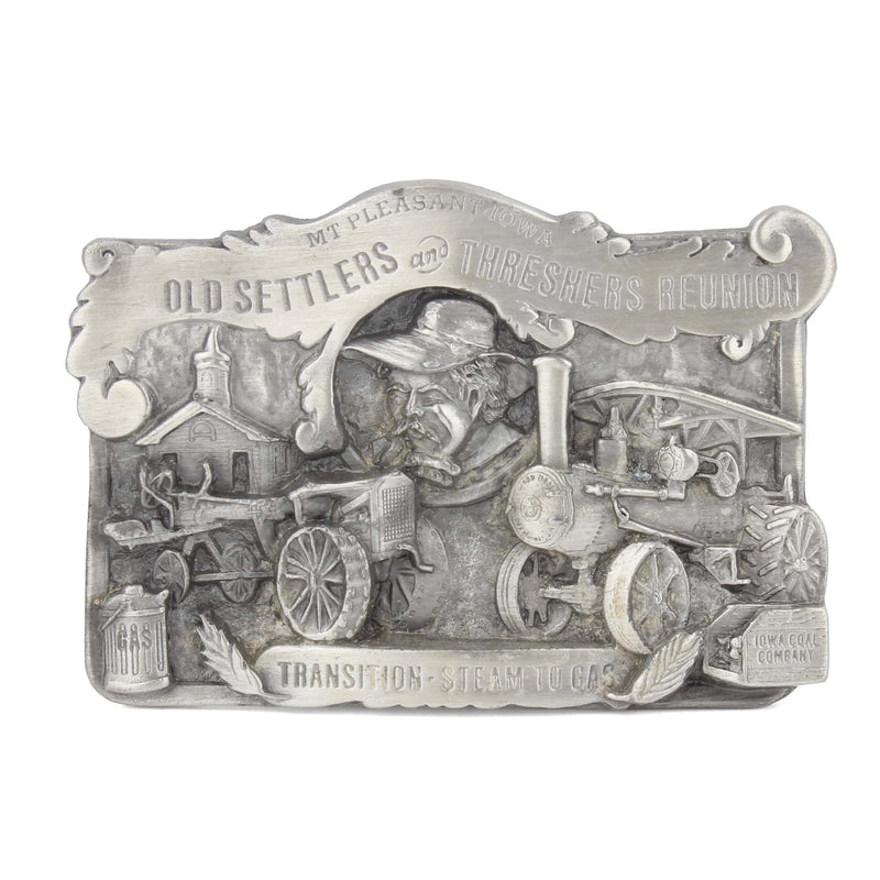 Vintage 1982 Old Settlers & Threshers Reunion "Transition Steam to Gas" LE Siskiyou Pewter Belt Buckle