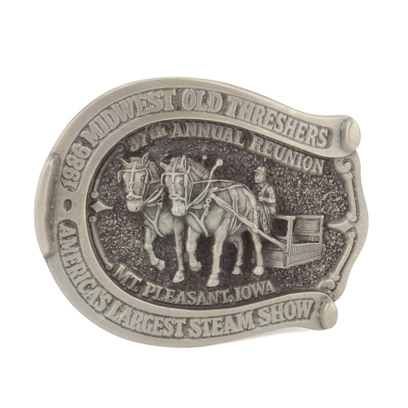 Vintage 1986 Midwest Old Threshers Reunion Figural Horseshoe LE Pewter Belt Buckle