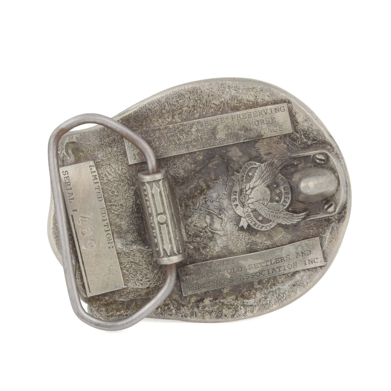 Vintage 1986 Midwest Old Threshers Reunion Figural Horseshoe LE Pewter Belt Buckle