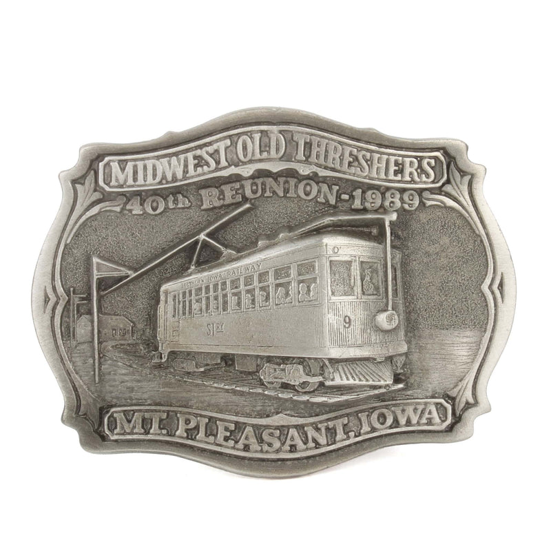 Vintage 1989 Midwest Old Threshers 40th Reunion Mt Pleasant Iowa Railways Pewter LE Belt Buckle