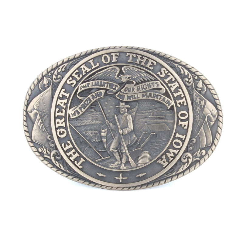 Vintage Tony Lama Great State Seal of Iowa First Edition Brass Belt Buckle