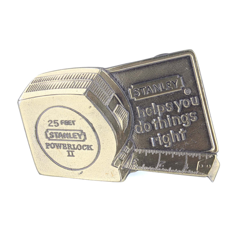 Vintage 1980 Stanley Tools Powerlock II Tape Measure Brass Belt Buckle