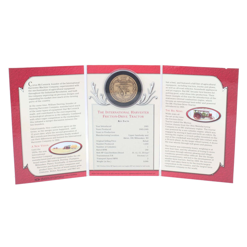 Limited Edition 1905 IHC Friction Drive Tractor Medallion and Booklet, 1st in 2005 Heritage Series