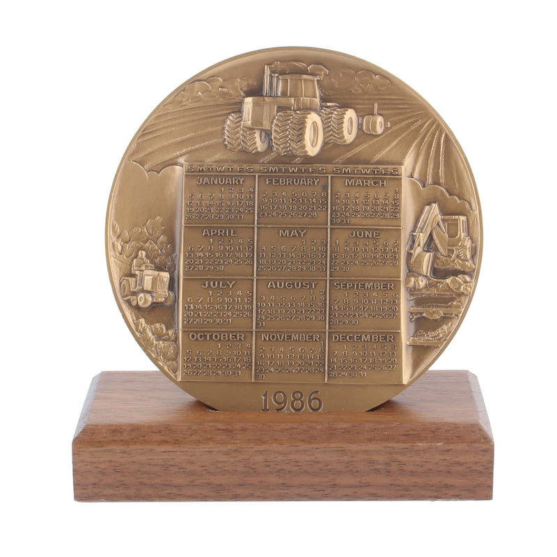 Bronze 1986 John Deere Calendar Medallion with 1941 Historical 4 Legged Deer Trademark