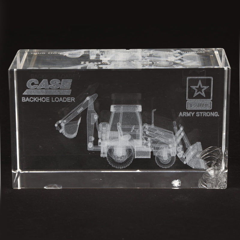 (B&D) Case Backhoe Loader 3-D Etched Glass Paperweight - Damaged Item