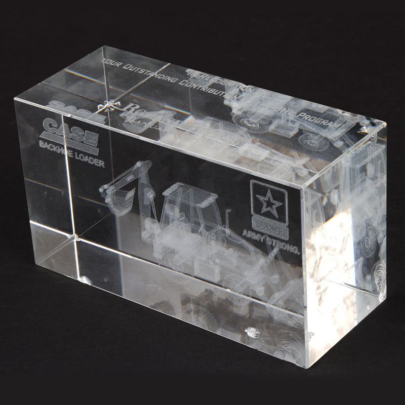 (B&D) Case Backhoe Loader 3-D Etched Glass Paperweight - Damaged Item