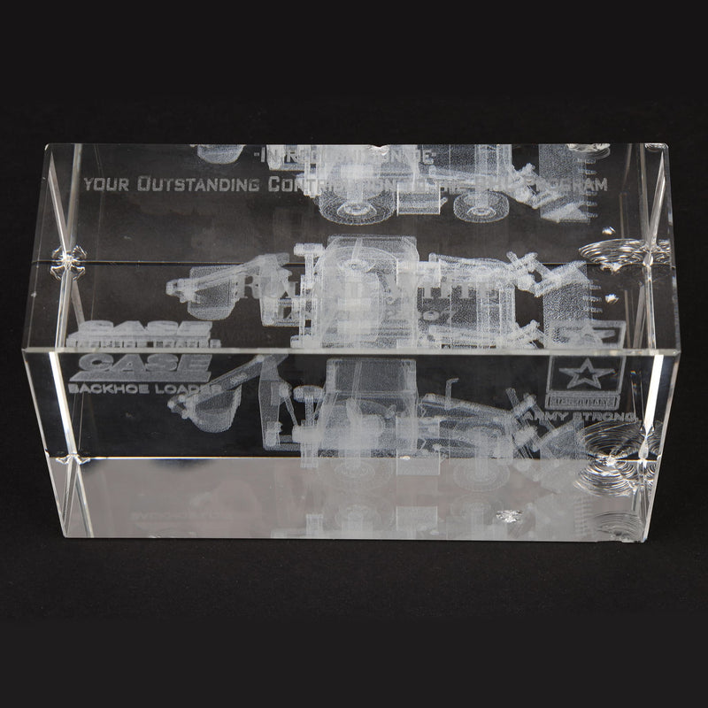 (B&D) Case Backhoe Loader 3-D Etched Glass Paperweight - Damaged Item