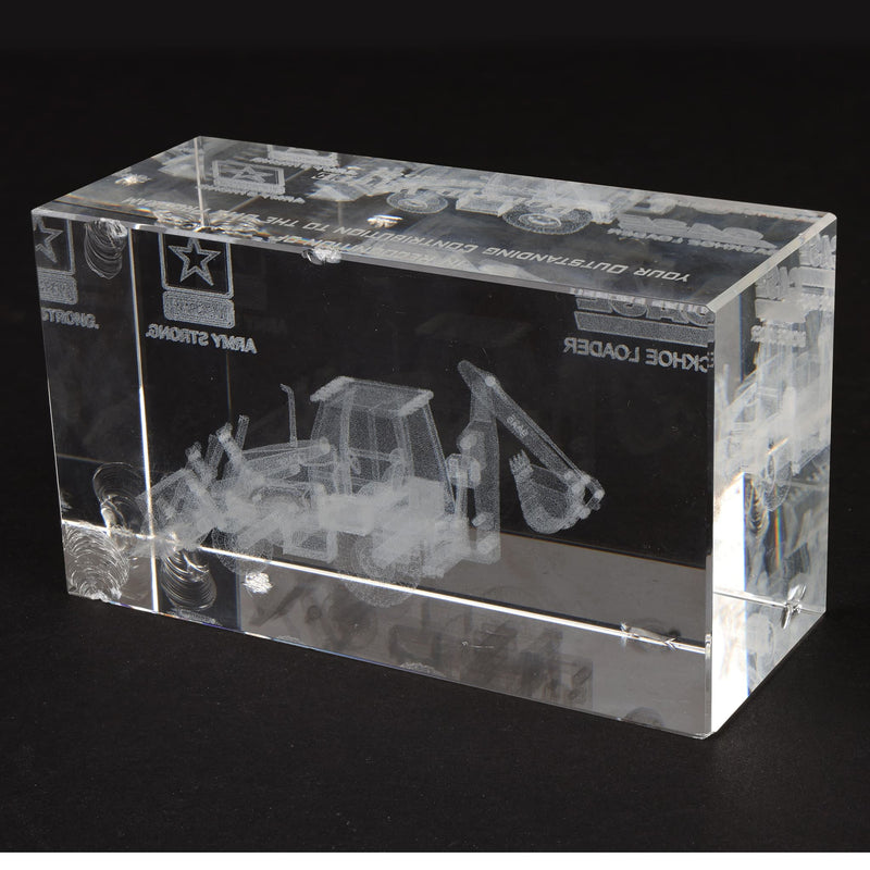 (B&D) Case Backhoe Loader 3-D Etched Glass Paperweight - Damaged Item