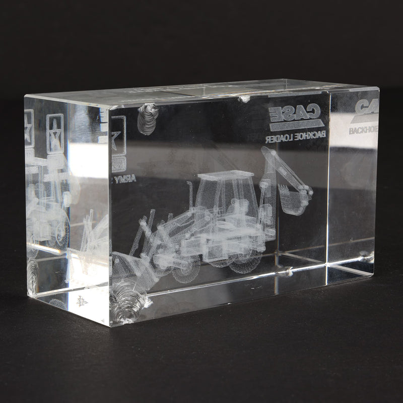 (B&D) Case Backhoe Loader 3-D Etched Glass Paperweight - Damaged Item