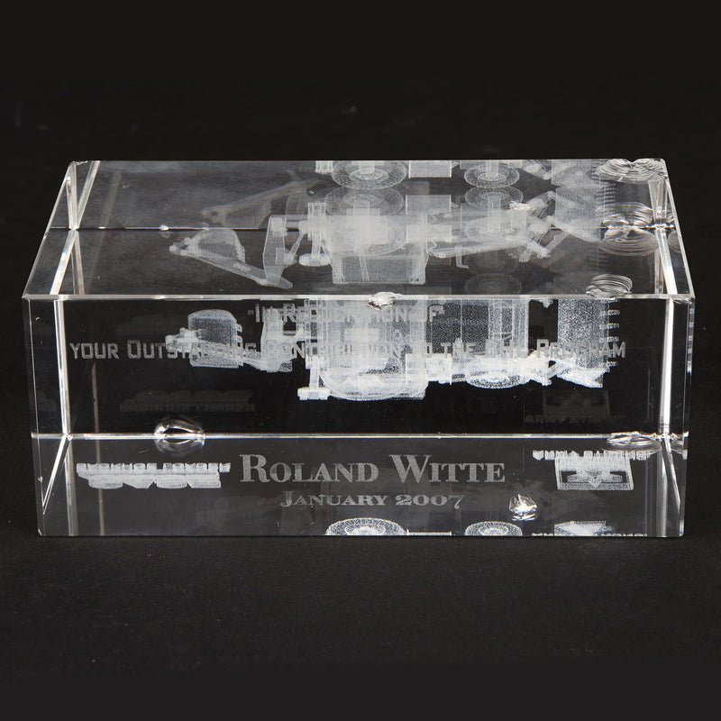 (B&D) Case Backhoe Loader 3-D Etched Glass Paperweight - Damaged Item