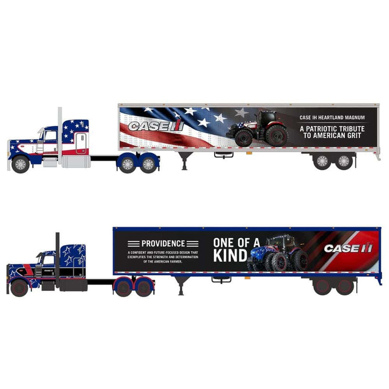 Set of 2~1/64 Peterbilt 389 Semi Truck with Case IH Magnum Heartland & Providence Decoration by DCP by First Gear