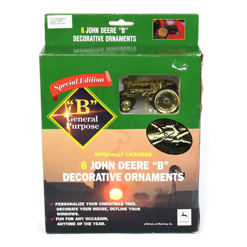 Set of 6 John Deere B Tractor Decorative Ornaments, CTH Gold Series
