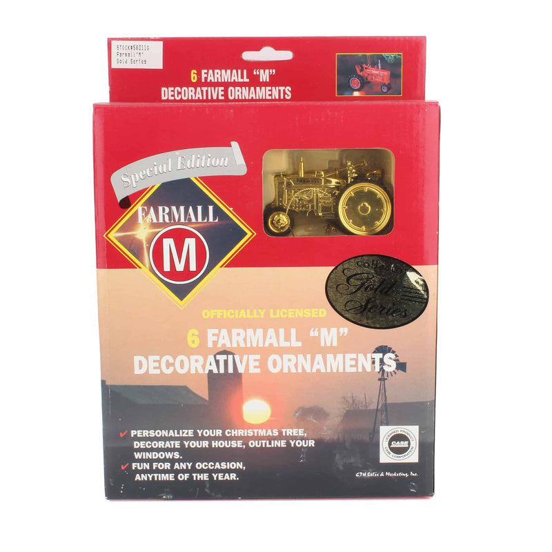 Pack of 6 Farmall M Tractor Decorative Ornaments by CTH, Gold Series