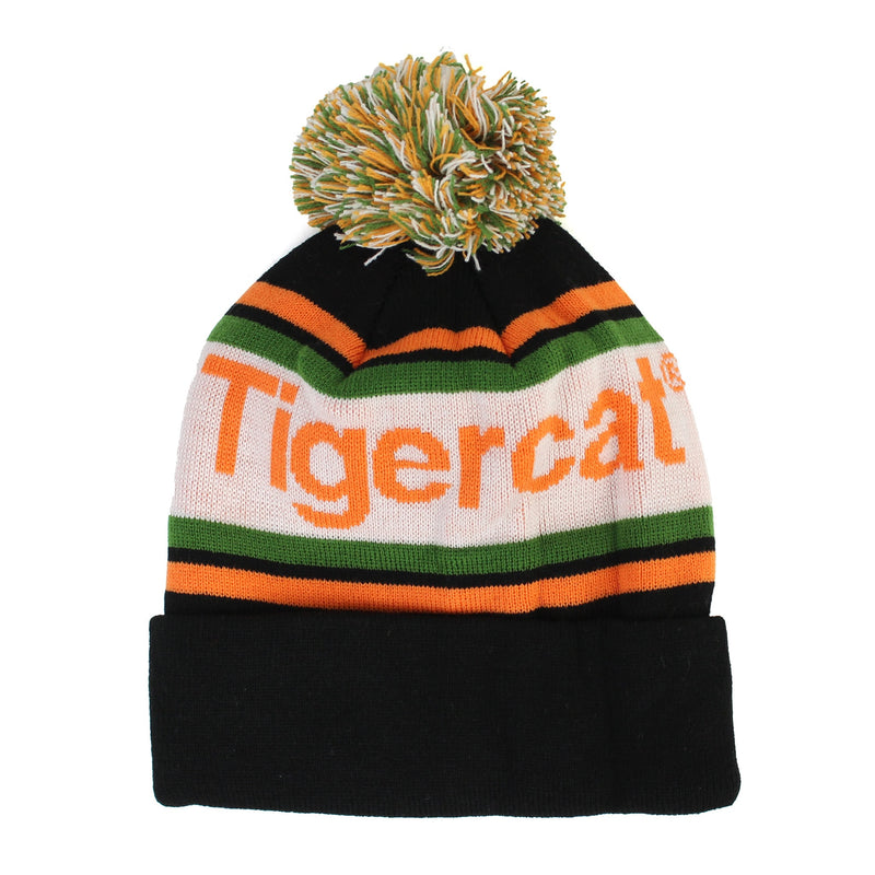 Multi-Colored Tigercat Beanie with Pom-Pom - Black, White, Orange & Green