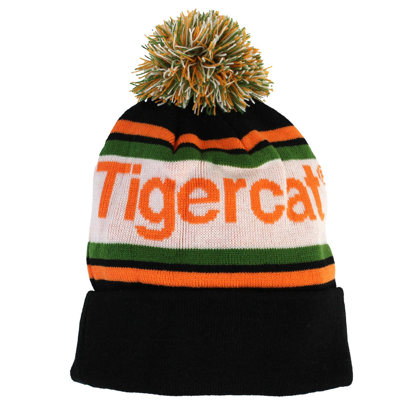Multi-Colored Tigercat Beanie with Pom-Pom - Black, White, Orange & Green
