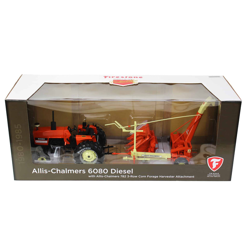 (B&D) 1/16 Firestone Series Allis Chalmers 6080 with 782 3-Row Corn Forage Harvester, 1 of 2,500 - Damaged Box