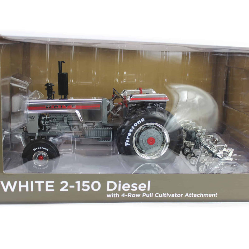 Silver Chrome Chase Unit ~ 1/16 White 2-150 Diesel with 4-Row Rear Cultivator, 2025 Firestone Series