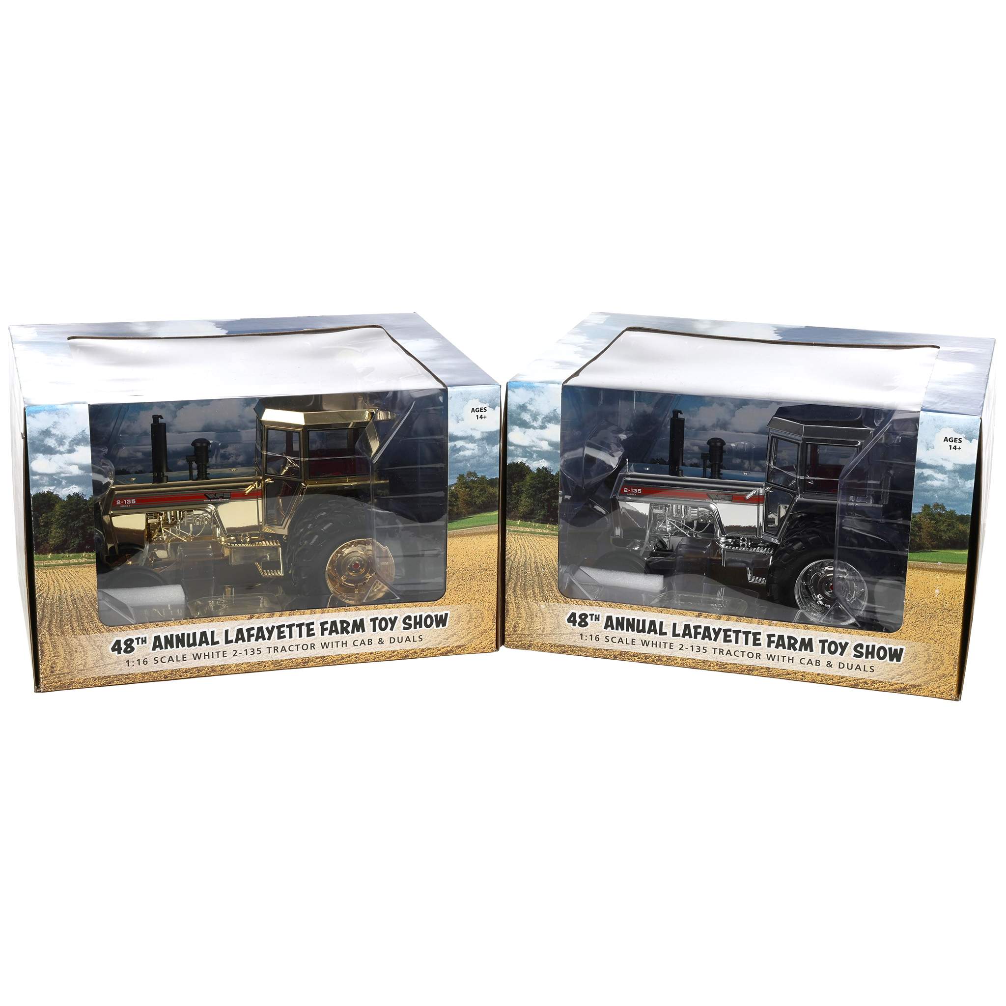 Chrome Set of 2 ~ 1/16 White 2-135 Red Stripe Tractor with Rear Duals ...