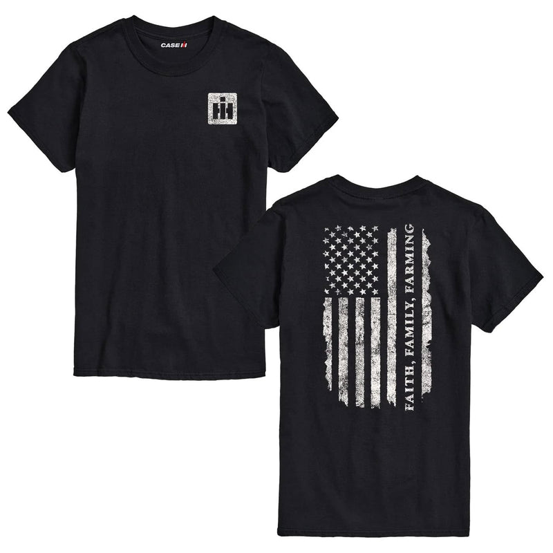 Adult IH Faith Family Farming Flag Black Short Sleeve T-Shirt