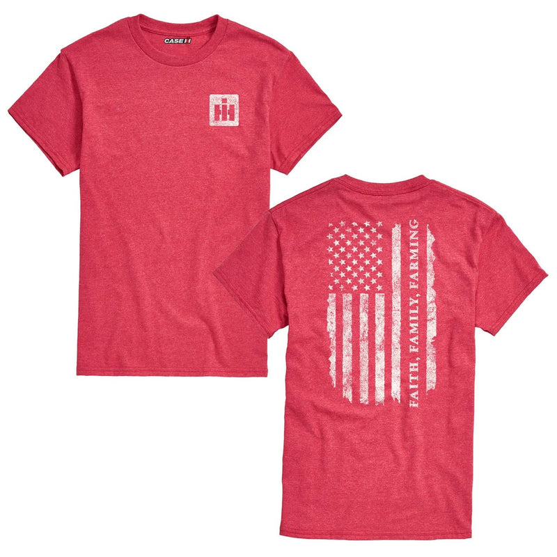 Adult IH Faith Family Farming Flag Red Short Sleeve T-Shirt