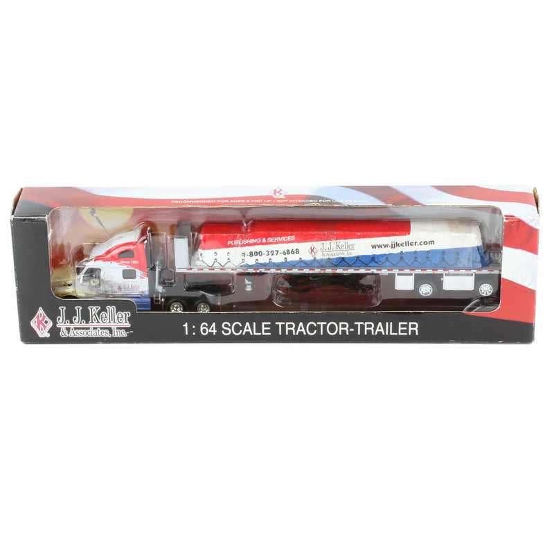 1/64 Red Patriotic Eagle Peterbilt 387 with Tarp Load on Wilson Roadbrute Flatbed by DCP, JJ Keller Deco