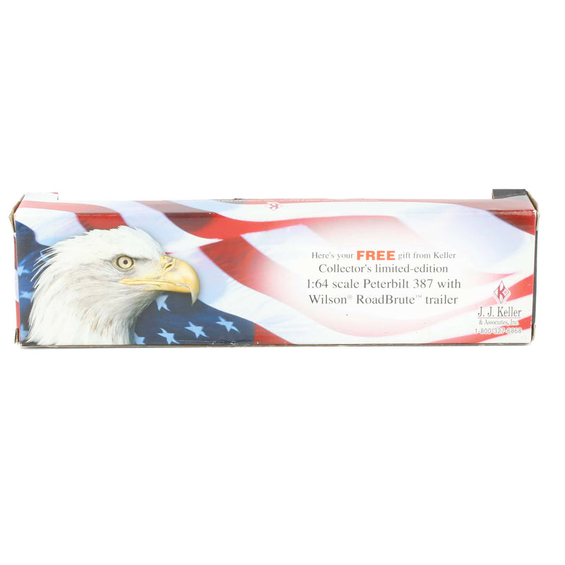 1/64 Red Patriotic Eagle Peterbilt 387 with Tarp Load on Wilson Roadbrute Flatbed by DCP, JJ Keller Deco