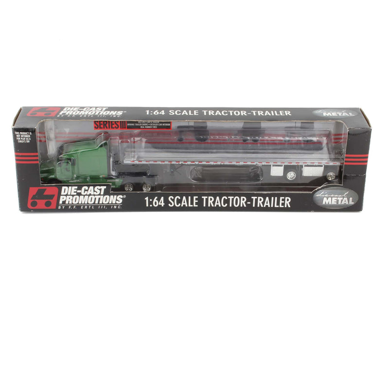 1/64 Green Freightliner Century Truck with Flatbed Tandem Axle Trailer by DCP