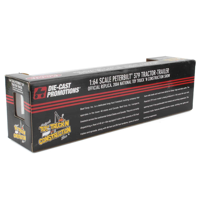 1/64 Black Peterbilt 379 Semi Truck with Livestock Trailer by DCP, 2004 National Toy Truck 'N Construction Show