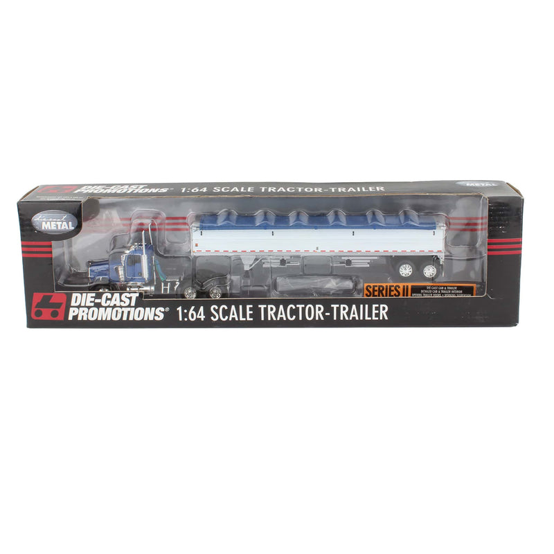 1/64 Blue Kenworth W900 Semi Truck with Wilson Tandem Axle Grain Trailer by DCP