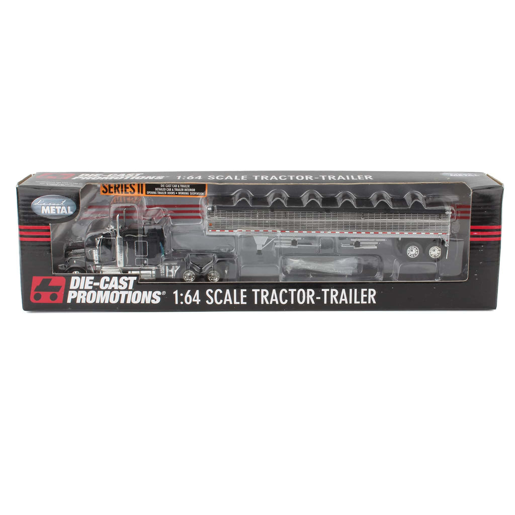 1/64 Black Kenworth W900 Semi Truck with Chrome Grain Trailer by
