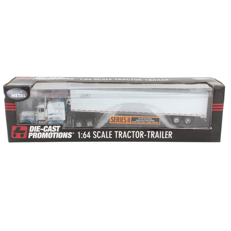 1/64 White & Blue Peterbilt 379 with Sleeper & 53ft Reefer, Johnson Feed Inc by DCP