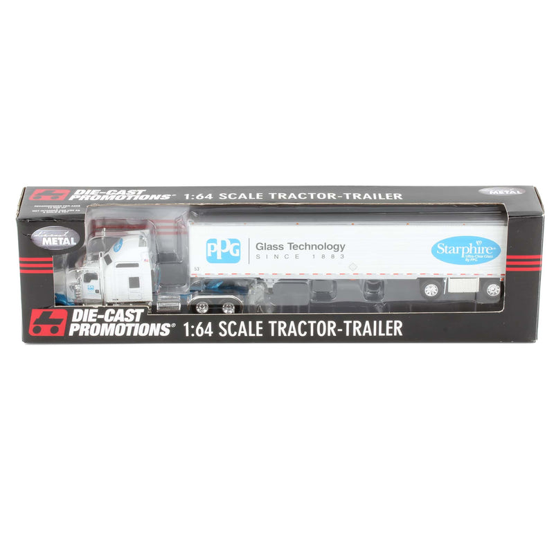 1/64 White Kenworth W900L with 53ft Box Trailer by DCP, PPG Glass Technology