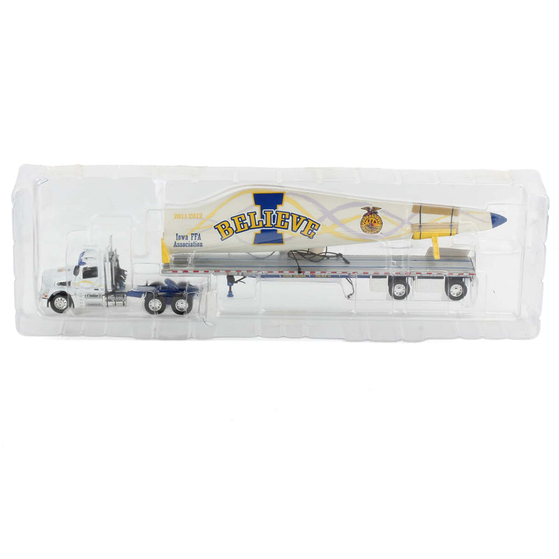 1/64 Iowa FFA Volvo VT 800 Day Cab Semi Truck with Wilson Flatbed Trailer & Wind Blade Load by DCP